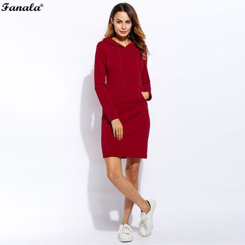 Women Slim Hooded Long Sleeve Solid Pencil Pullover Cotton Blend Hoodie Spring Autumn Dress Red Gray Black Casual Fashion